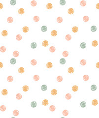 Vector seamless pattern with colorful circles. Doodle children hand drawn design pastel background