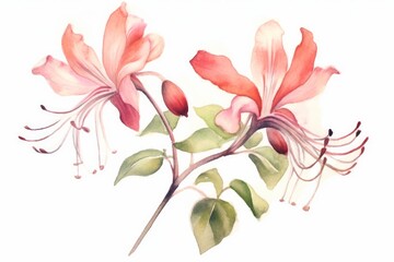 Delicate Honeysuckle watercolor illustration. AI generated
