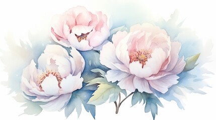 Delicate Peonies in Soft Hues watercolor. AI generated