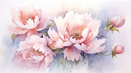 Delicate Peonies in Soft Hues watercolor. AI generated