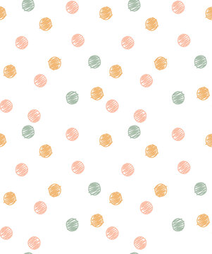 Vector seamless pattern with colorful circles. Doodle children hand drawn design pastel background