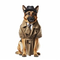 Obraz premium Detective German Shepherd dog on white background. Generative AI