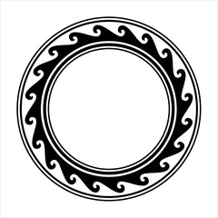 Round wave border frame maori design black and white - obrazy, fototapety, plakaty