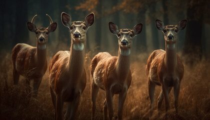 Naklejka premium Horned doe grazing in meadow, looking cute generated by AI
