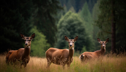 Young doe grazing in tranquil forest meadow generated by AI