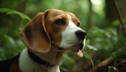 Cute beagle puppy sitting in green grass generated by AI