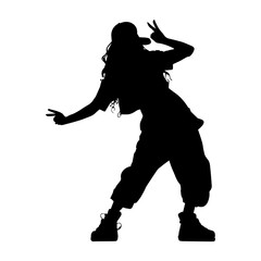 Vector illustration. Silhouette of a girl dancer in baggy hip-hop clothes.