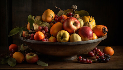 Naklejka na ściany i meble Organic fruit bowl, ripe and juicy refreshment generated by AI