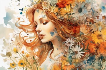 Enchanted Wildflowers watercolor illustration. AI generated