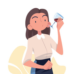 Woman Sommelier in Apron as Wine Professional with Glass of Drink Vector Illustration