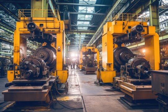 inside factory of airplanes a lot fo machines AI Generated