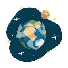 Earth Planet in Starry Sky as Space Object Vector Illustration