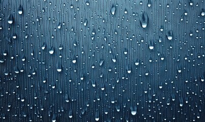 Naklejka na ściany i meble rain drops on a window with a blue sky in the back ground and a blue sky in the back ground and a blue sky in the background. generative ai