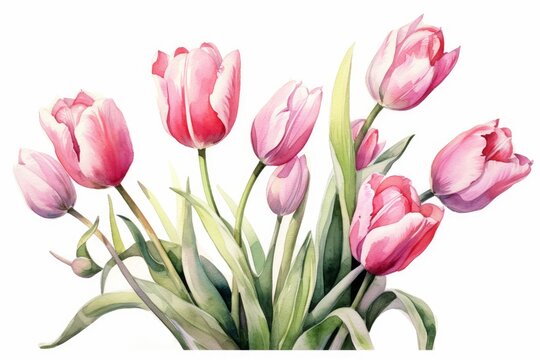 Fuchsia Tulips watercolor illustration watercolor. AI generated