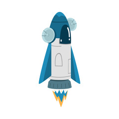 Rocket as Spacecraft Flying in Space Vector Illustration