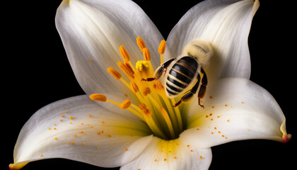 Small bee pollinates fresh daisy in summer generated by AI