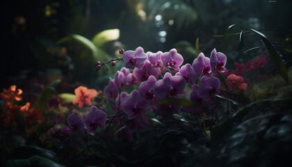 Fresh pink orchid blossom in underwater reef generated by AI
