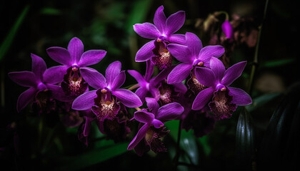 Purple orchid blossom, elegance in nature fragility generated by AI