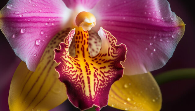 Vibrant pink orchid blossom in wet nature generated by AI