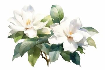 Lush Gardenias watercolor illustration. AI generated