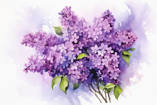 Lovely Lilacs watercolor illustration. AI generated