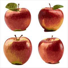 Set of red apples. Isolated on white background. Vector illustration.