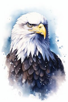 Majestic bald eagle with a proud gaze watercolor. AI generated