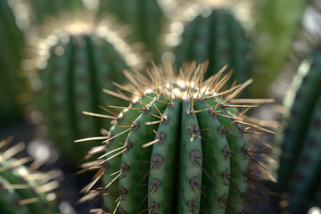 Naklejka na ściany i meble A close-up view of a cactus plant, showcasing its unique texture and beauty. Generative Ai, Ai.