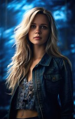 a girl with long blonde hair in a fashion shot