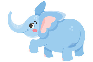 Cute Blue Baby Elephant Character Walking with Large Ear Flaps and Trunk Vector Illustration