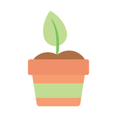 Isolated small leaf on a pot icon Vector illustration