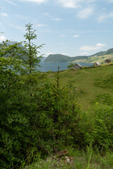 Obraz premium Lake Waegitalersee in an alpine scenery in Switzerland