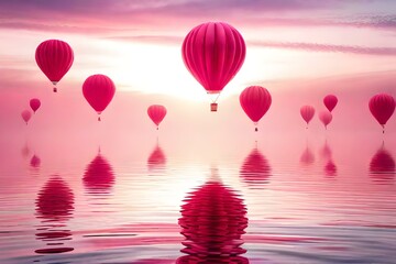 pink balloons floating in water
