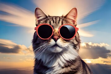 cat on the sunset  Generated with AI