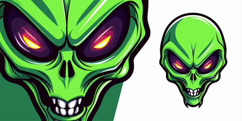 Epic Aggressive Green Alien Logo Mascot: Illustration Vector Graphic for Sport and E-Sport Teams