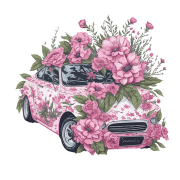 wedding car with flowers