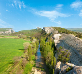 Fototapeta na wymiar Spring Crimea Mountain landscape with rocks and river (Ukraine).