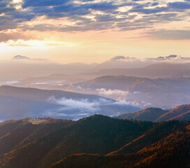 Morning misty autumn mountain landscape (Carpathian, Ukraine)