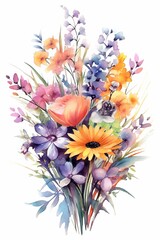 Springtime Bouquet watercolor illustration. AI generated
