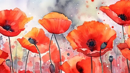 Obraz premium Striking Poppies in Bold Colors watercolor. AI generated
