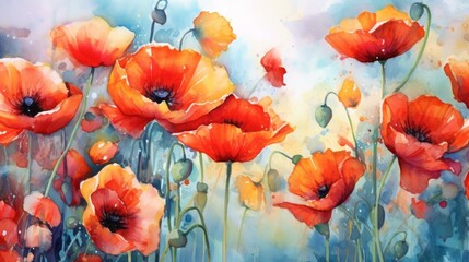 Obraz premium Striking Poppies in Bold Colors watercolor. AI generated