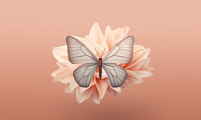  a butterfly sitting on a flower on a pink background with a light pink background and a light pink background with a light pink background and light pink background.  generative ai