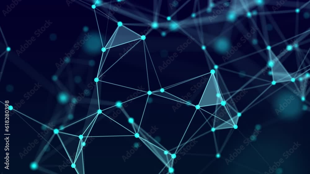 Poster 3D network connection structure consisting of lines and points. Abstract technology background.
3d rendering. Seamless loop.