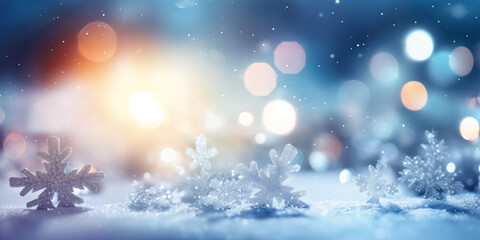 Panoramic winter christmas background with snowflakes. Generative AI