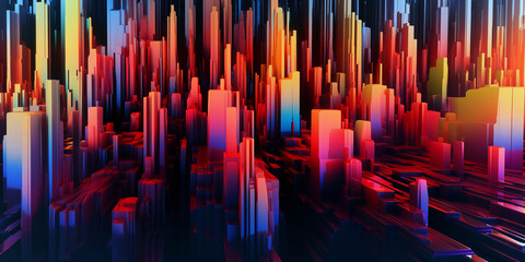 Obraz premium Red and blue glitch effect. Panoramic wallpaper. Generative AI