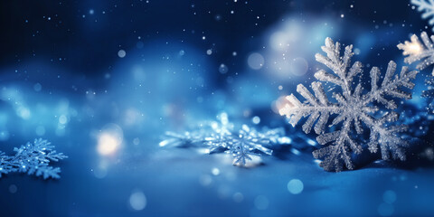 Fototapeta na wymiar Panoramic winter christmas background with snowflakes. Generative AI