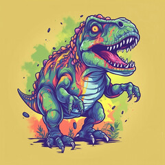 A playful T-Rex dinosaur in a colorful and cartoonish style, with a whimsical mood and bright ai generated
