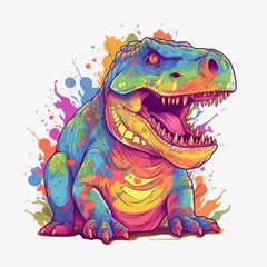 Photo sur Plexiglas Dinosaures A playful T-Rex dinosaur in a colorful and cartoonish style, with a whimsical mood and bright ai generated