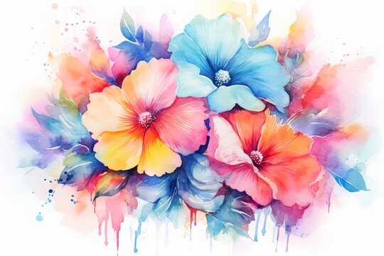 Vivid Florals watercolor illustration. AI generated