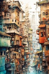 Fototapeta na wymiar Watercolor captivating cityscape in watercolor form. AI generated